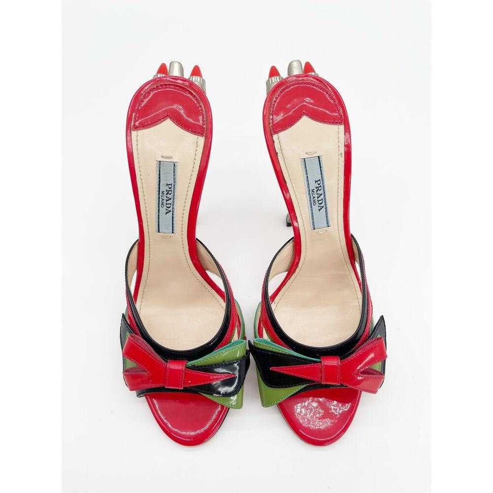 Prada S/S 2012 Runway Red Patent Hot Rod Rocket Tail Light Mule Sandals IT 36.5 - Picture 8 of 15